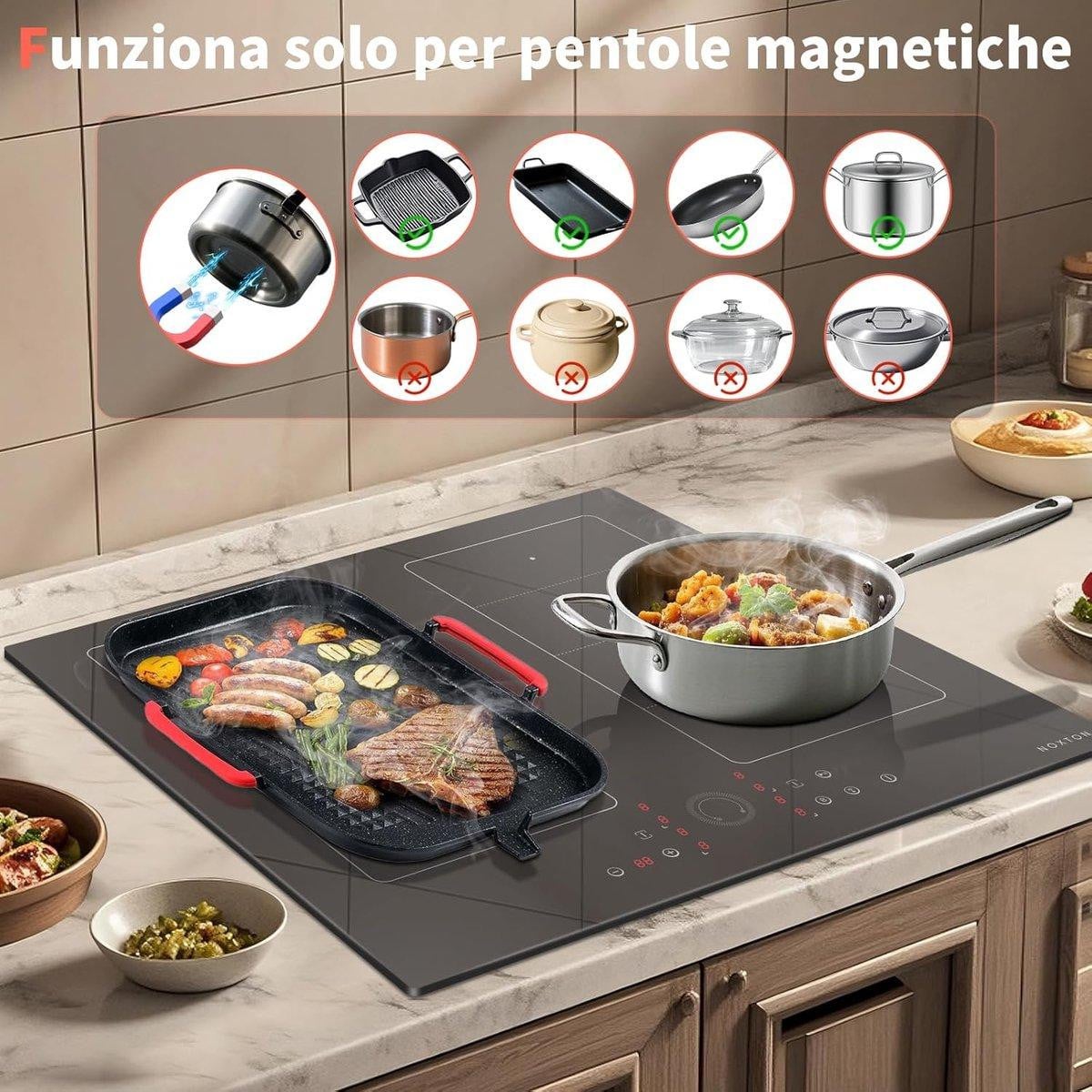 Selius Inductiekookplaat Inbouw - 60 cm - 7200W - 2 Flexzones - Glaskeramiek - Met Timer