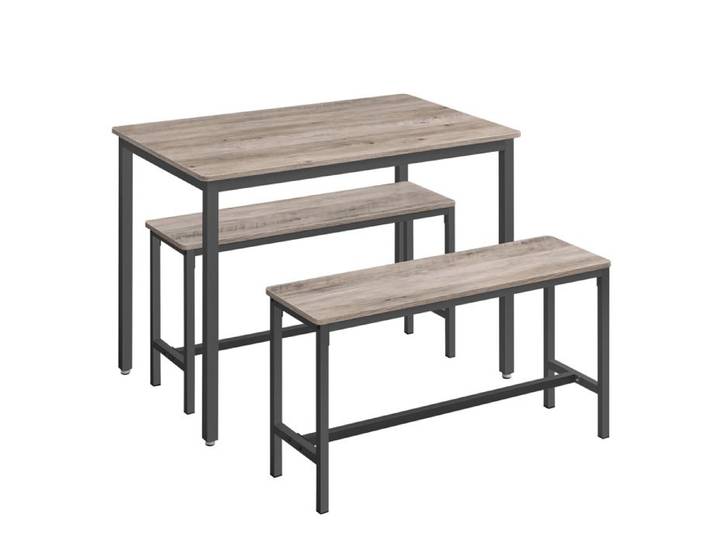 Table à manger - Design industriel - Compact - Grège et noir - Cadre en acier