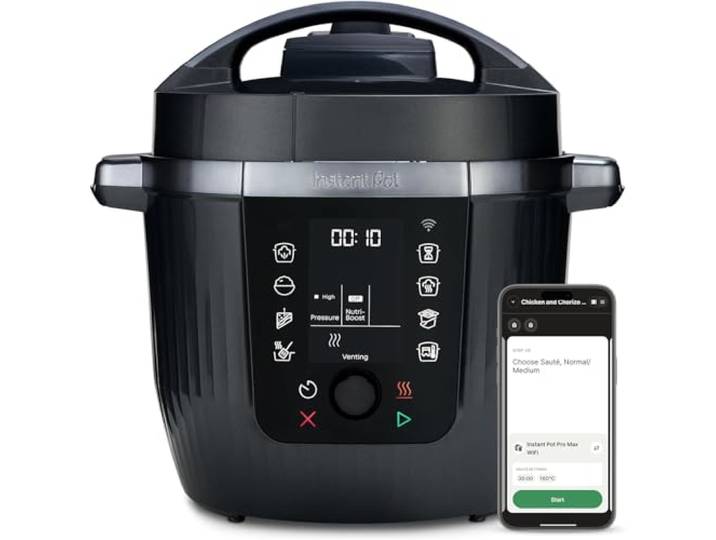 Instant Pot Pro 10-in-1-Multikocher 5,7 l – Schwarz, Schnellkochtopf, Schongarer, Reiskocher, Sauteuse, Joghurtbereiter, Speisenwärmer, Dampfgarer, Vakuumgarer, Backen, NutriBoost™, spülmaschinenfest.