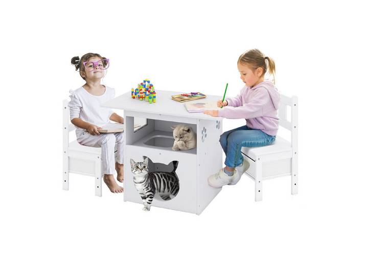 KOMFOTTEU Kindersitzgruppe, mit 2 Stühlen, Rückenlehne & 2 Stoffschubladen