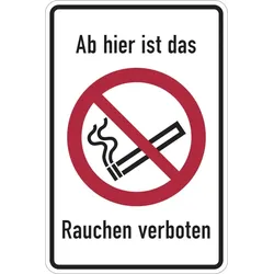Verbotsschild, Kombischild, Ab hier ist das Rauchen verboten - ASR A1.3 (DIN EN ISO 7010) - 200x300x0.45 mm Aluminium geprägt