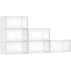 VEVOR Schuhaufbewahrungsboxen stapelbare Schuhboxen (6 Stk.) passend bis US-Größe 13, Schuh-Organizer aus PP/PET mit magnetischer Tür zur Aufbewahrung von High Heels & Stiefeln & Hüten, klar Weiß