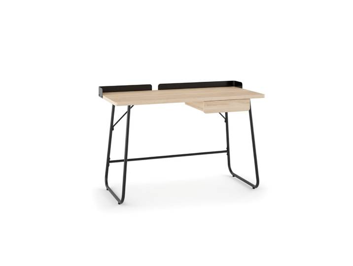 Bureau en placard effet chêne et acier noir 78x121x56cm