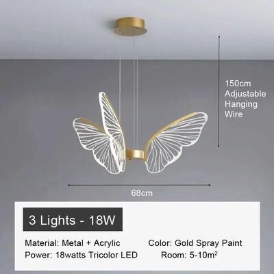 Uplift Treasures Minimalist Butterfly Acrylic Chandelier 3 Heads 110 240v warm Light