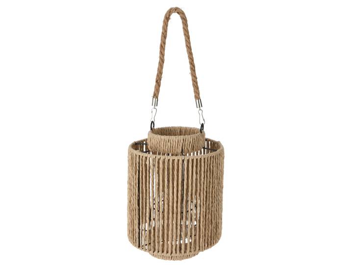 Laterne aus Naturmaterial, Laterne mit Henkel, braun, 19,5 x 19,5 cm