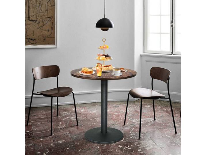 YIYI. TABLE DE SALLE À MANGER RONDE TABLE DE RESTAURANT FINITION GRAIN DE BOIS 70X70X75 CM COULEUR BOIS NATUREL + NOIR