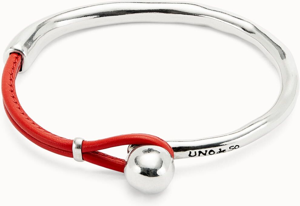 UNOde50 Pulsera semirígida bañada en plata de ley con cuero de color coral Coral L