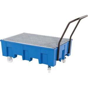 asecos Auffangwanne 33057, aus Polyethylen, 124,5 x 86,5cm, mit Stahl-Gitterrost, fahrbar, 220 Liter