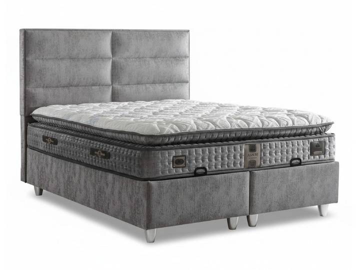 JVmoebel Boxspringbett Bett mit Matratze Moderner Stil Weiches Bett Graue Farbe Stoffbezug