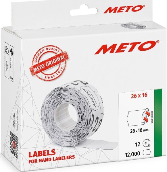 Meto Pristiketter Perm.   26x16 Mm   Hvid   12 Rl.