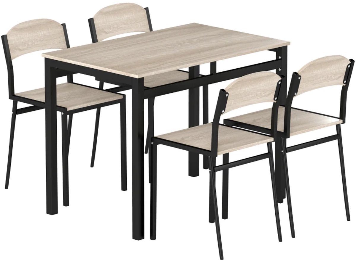 Zylaro 5-delige Eetset met Eettafel en 4 Stoelen - Zwart