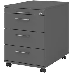 bümö Rollcontainer mit Schubladen, Container abschließbar aus Holz in graphit - Rollwagen für's Büro als Schreibtisch Unterschrank, Bürocontainer od.
