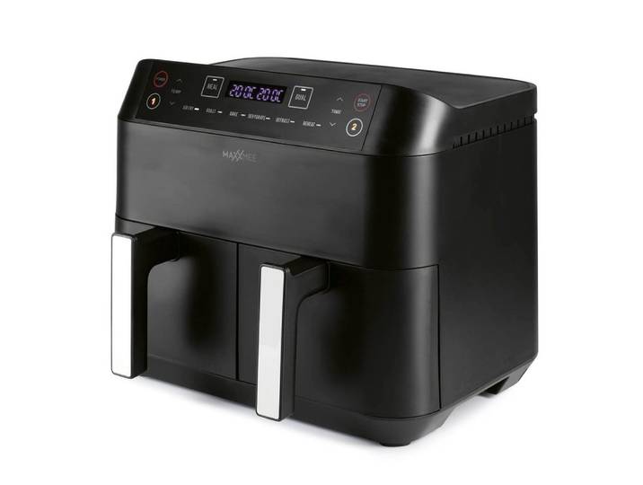 MAXXMEE Heißluftfritteuse Doppelkorb 7,6 Liter, Digitale Doppel Heiß-Luftfritteuse, 2400 W, 2x 3,8 Liter,  Airfryer mit 2400 Watt - Schwarz