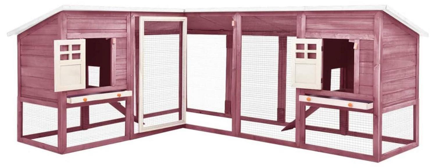 Kaninchenstall mit 2 Rampen, Kippdach, Massivholz, Mocca/Weiß