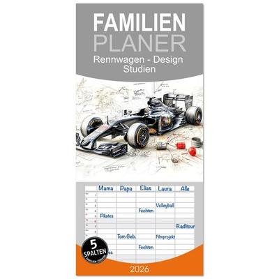 Familienplaner 2026 - Rennwagen - Design Studien mit 5 Spalten (Wandkalender, 21 x 45 cm) CALVENDO