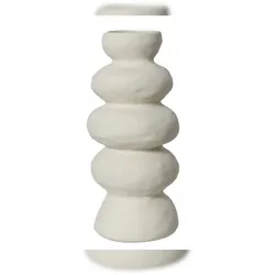 Decoris Skulpturale Vase 30x13,5cm Steingut Tischvase matte Oberfläche Blumenvase Dekovase Steinturm Design Keramikvase Modern Weiß