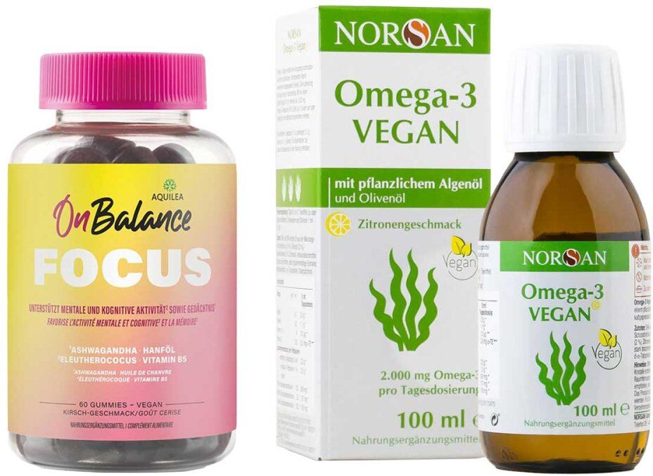 Aquilea Onbalance Focus Gummies + Norsan Omega-3 vegan Algenöl