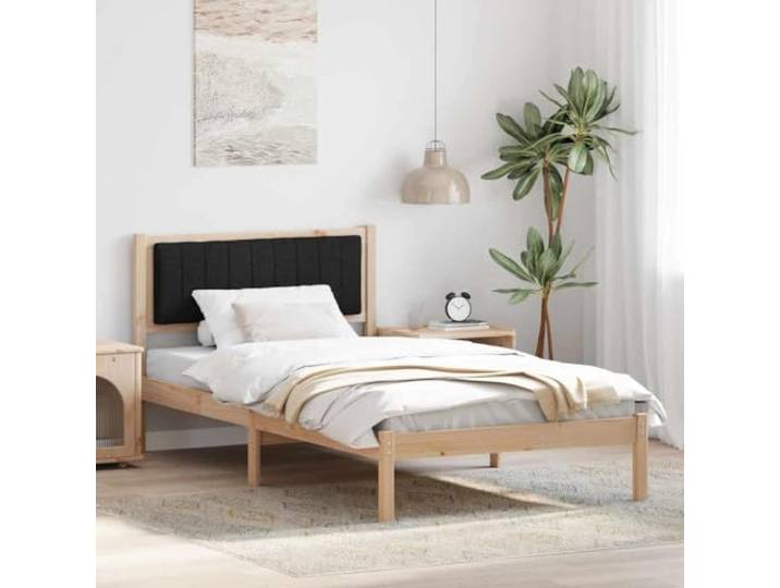 YUOTYRKTEJRSG Kiefernholz Polsterkopfteil Modern 100 x 200 cm Braun Bettgestell mit gepolstertem Kopfteil Schwarz Massivholz Kiefer 100x200 cm Lattenrost Stabil Modern