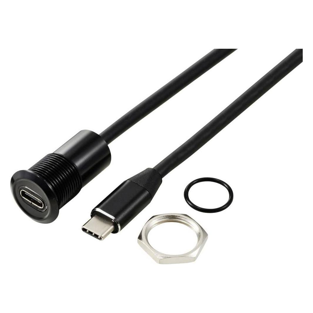 Tru Components USB-C (3.1) Buchse/Stecker 1 m Kabel schwarz TC-13376328 Inha (TC-13376328)