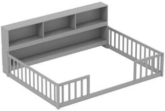 Costway Full Size Montessori Floor Bed with Bookcase-Gray