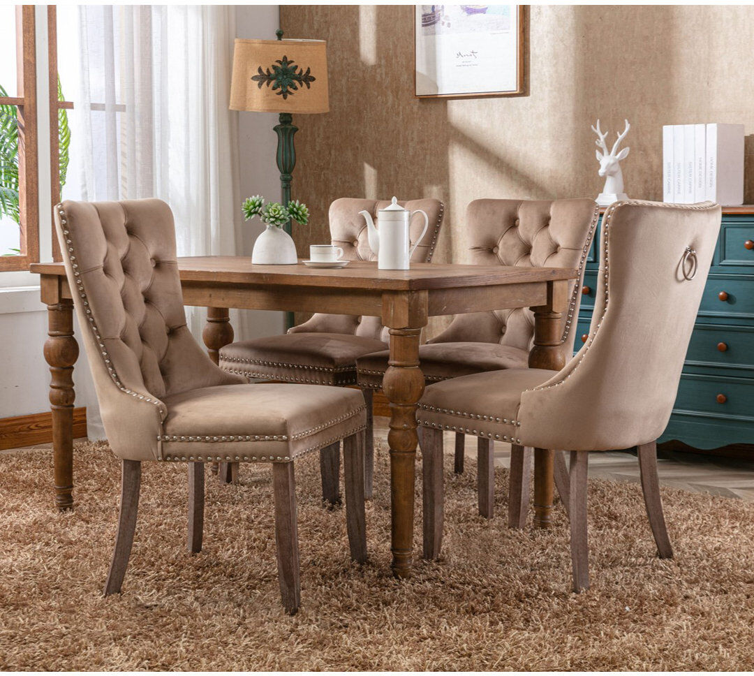 Mercer41 Delafield Lux Kitchen Dining Chairs Brown/Wood 95cm H X 50cm W X 62cm D
