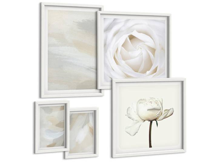 Tulup Bilder SET 5er Set - 50x50 cm & 20x30 cm & 40x60 cm Weißer Rahmen - Abstrakter Hintergrund mit feinen Strichen, Kunststoff, Rechteckig, 40x60 cm, Fotografie, Bilder & Rahmen, Bilder