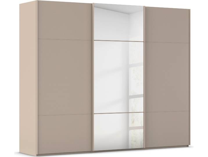 Schwebetürenschrank, Holzwerkstoff, Grau, 271×223×68 cm, Dreigeteilte Front & Spiegel, Modern, Rauch