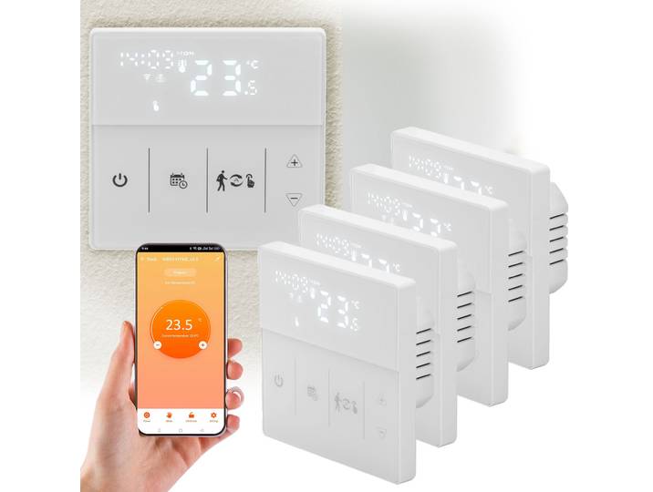 4er-Set WLAN-Thermostat für Fussbodenheizungen mit App- und Sprachsteuerung, weiss