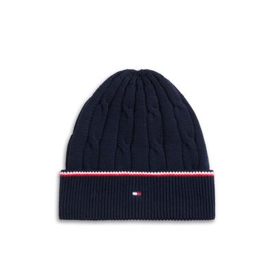 Beanie TOMMY HILFIGER "ESSENTIAL BEANIE AND SCARF SET", Jungen, Gr. S/M, dunkelblau, Strick, Baumwolle, Mützen Beanie, Mütze mit Schal