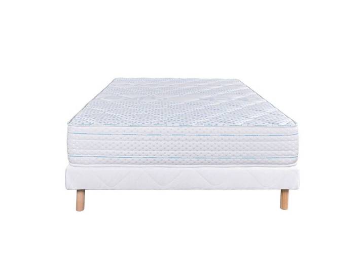 THELIO - Ensemble Matelas Mousse Ep.24cm + Sommier Tapissier Blanc 140x190 cm