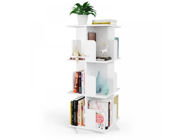 SUPFINE Bibliothèque Rotative à 3 Niveaux Étagère Livres Tournante à 360° avec Déflecteur Étagère à Coucher Salon Bureau