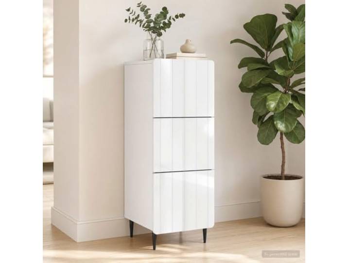 GPWERSDF Schubladenschrank Holzwerkstoff 33 x 34,5 x 92 cm mit 4 Schubladen Streifenmuster, runde Kanten, konische Metallbeine, pflegeleichte Oberfläche, vielseitig nutzbar
