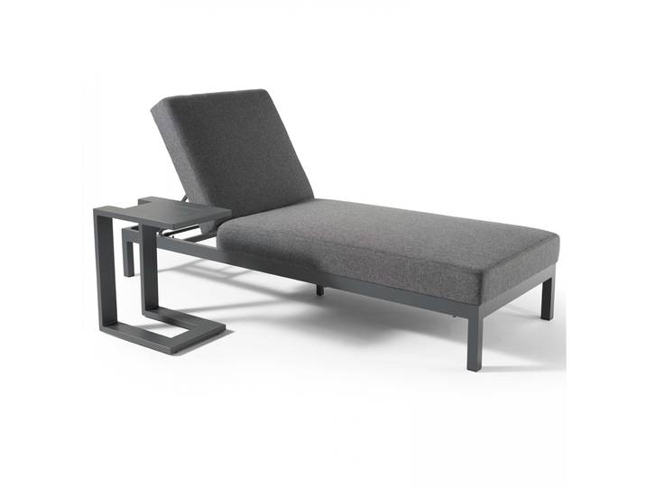 Oviala - Bain de soleil aluminium inclinable 5 positions avec coussin et tablette