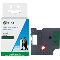 G&G Seiden Schriftband Schwarz auf Dunkelgrün für Dymo D1 (12mm x 4m)
