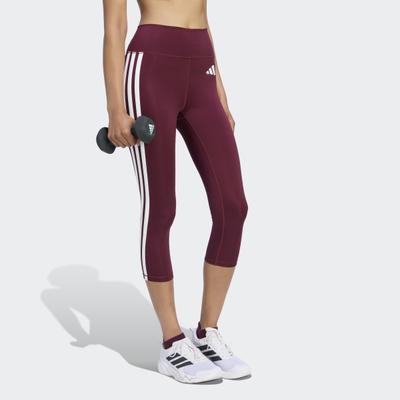 Trainingstights ADIDAS PERFORMANCE "OPTIME ESSENTIALS WORKOUT 3-STREIFEN 3/4 LEGGINGS", Damen, Gr. XL, N-Gr, lila (maroon, normal, gr.), Obermaterial: 85% Polyester, 15% Elasthan, 3/4-Länge, Hosen