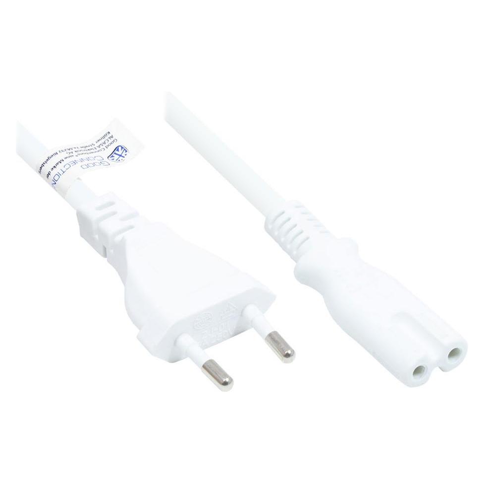 Good Connections Euro-Netzkabel Euro-Stecker Typ C (gerade) an C7/Euro 8 Buchse (gerade), weiss, 0,75 mm², 1,5 m, (1.50 m) (P0370-W015)