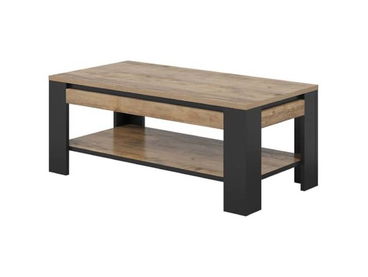 Lomadox Wohnzimmer Couchtish Tisch in Eiche mit Tischbeinen in Mattschwarz Industrial Stil Ablagefach