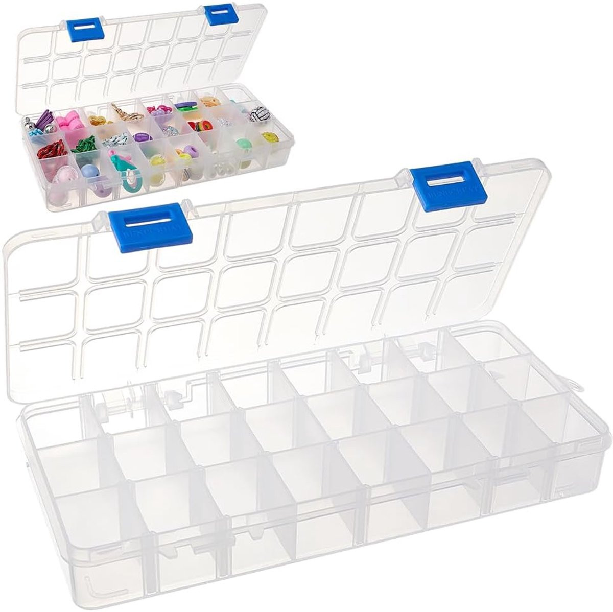 Multifunctionele kunststof opbergdoos met deksel en verstelbare scheidingswanden voor kralen, sieraden of kleine accessoires