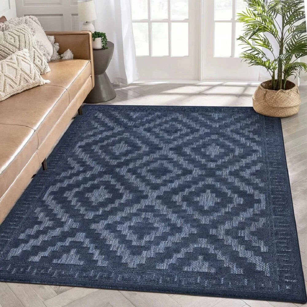 Metro Chevron Machine Tufted Indoor / Outdoor Area Rug Blue Rectangle 120 x 170 cm
