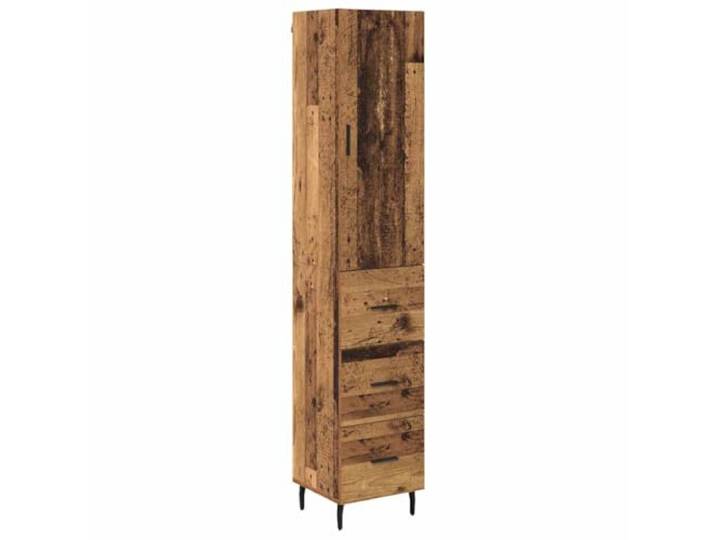 Highboard Altholz 34,5 x 34 x 180 cm Holzwerkstoff Metallbeine, schwarzer Kontrast, viele Fächer, Esszimmer, Küche, Bücher, Deko, trocken abwischen