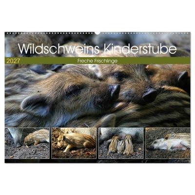 Wildschweins Kinderstube - Freche Frischlinge (Wandkalender 2027 DIN A2 quer), CALVENDO Monatskalender