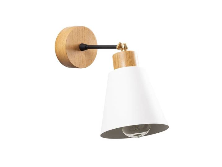 Applique murale nordique avec base en bois et spot orientable blanc