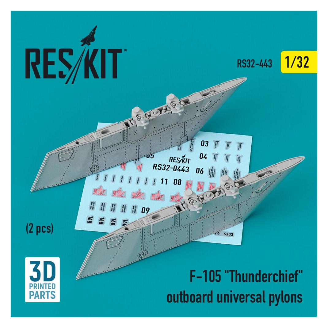 ResKit F-105 Thunderchief outboard universal pylons (2 pcs) (3D Printed) (RS32-0443)