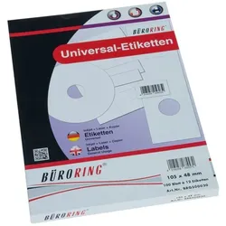 Büroring Etiketten, 105 x 48 mm, 1200 Etiketten, weiß, für Laser-, Farblaser-, Inkjetdrucker, Kopierer, lösungsmittelfrei, Blattformat: DIN A4