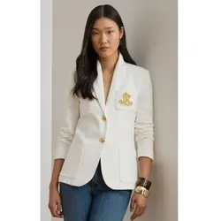 Lauren Ralph Lauren für Damen. 201797305001 Blazer aus weißem Tressen-Jacquard (M), Lässig, Baumwolle, Klassisch, Langarm