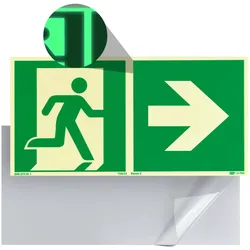 Fluchtwegschild langnachleuchtend, Kunststoff, ISO 7010 rechts, grün, weiß
