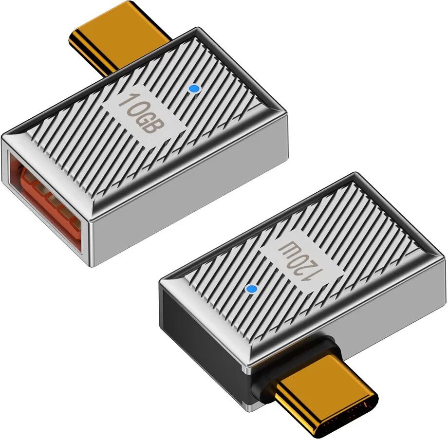 INF USB-A Buchse auf USB-C Stecker Winkeladapter, 120W mit LED, Zinklegierung