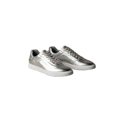Plateausneaker CALVIN KLEIN "LOW PRO CUPSOLE OXF LTH MET", Damen, Gr. 40, silber (silberfarben), Leder, glänzend, metallic, unifarben, Schuhe Plateausneaker, Schnürschuh, Halbschuh, Freizeitschuh im Metallic-Look