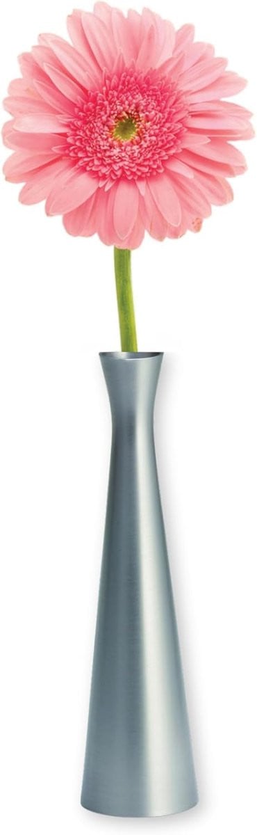 Zilveren Metalen Bloemvaas met Gladde Geborstelde Afwerking, Hoogte: 16,5 cm
