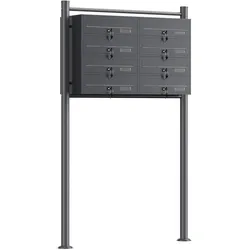 Wiltec, Briefkasten Zubehör, 8er Briefkastenanlage Anthrazit 2x4 Fächer Standbriefkasten Briefkasten